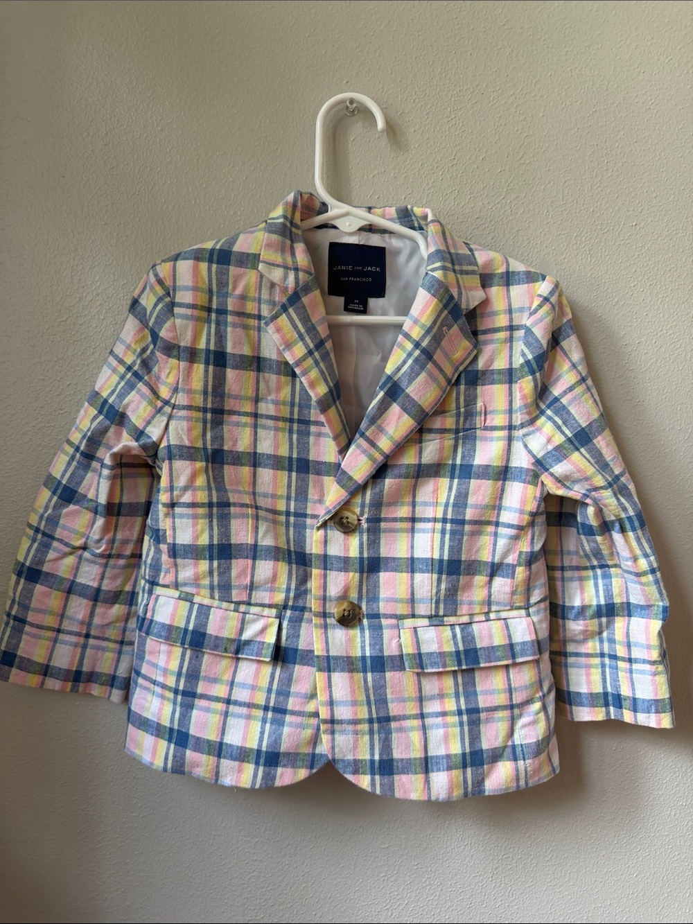 Janie and Jack Plaid Blazer in Pink, Blue & Cream